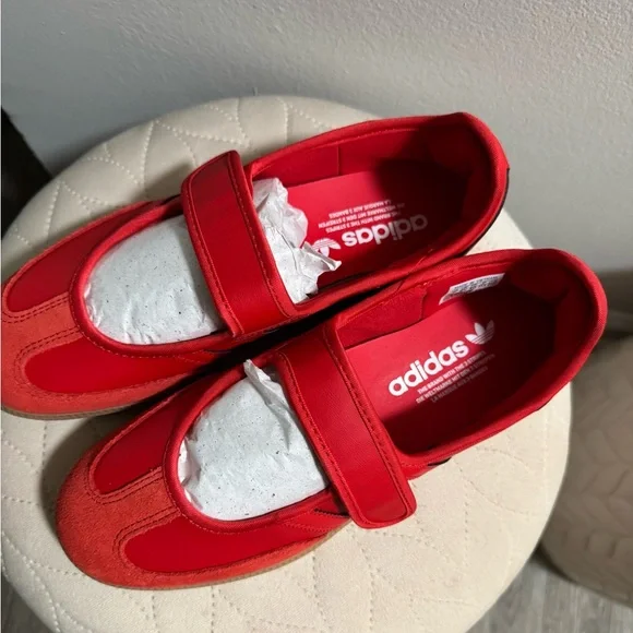 Adidas SAMBA Red Leather & Suede Velcro Trainer - Picture 2 of 5